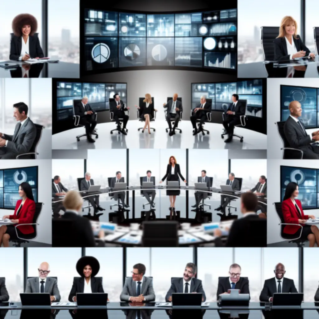 Boardroom strategy session with consultants and executives collaborating over documents and a digital display