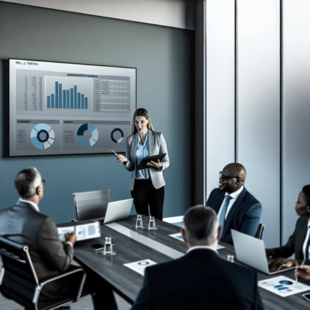 Consultants meeting with a client to review strategic performance