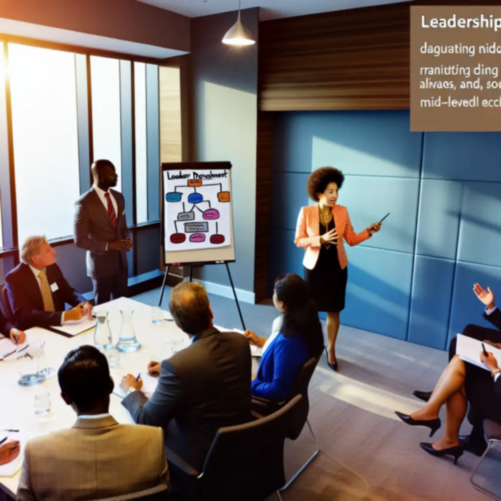 Leadership development workshop with consultants and executives in discussion.